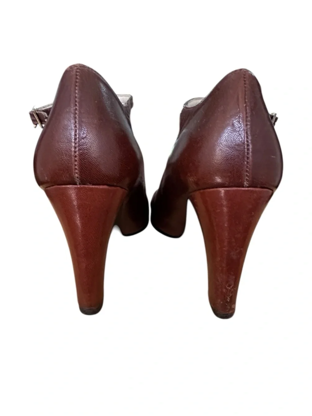 JEFFREY CAMPBELL Brown Leather T-Strap Heels Vintage-Inspired Mary Jane‎ Pumps 7